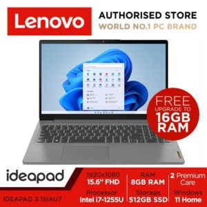 Lenovo IdeaPad 3 15IAU7 | 82RK006USB | 15.6" FHD (1920x1080) | Intel Core i7-1255U | Intel Iris Xe Graphics | 8GB DDR4 | 512GB SSD | Win11 Home | 2Y Premium Care