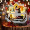 Christmas Village Figurines Musical Snow Globe Christmas Collectible Buildings Decoration with Spinning Train 8 Music & LED Light for Christmas Home Decor Gift Santa Claus (Snowman) (W01)