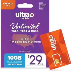 $29/month. Ultra Mobile Prepaid Phone Plan with Unlimited International Calls, Texts and 10GB 5G • 4G LTE Data (SIM Kit)